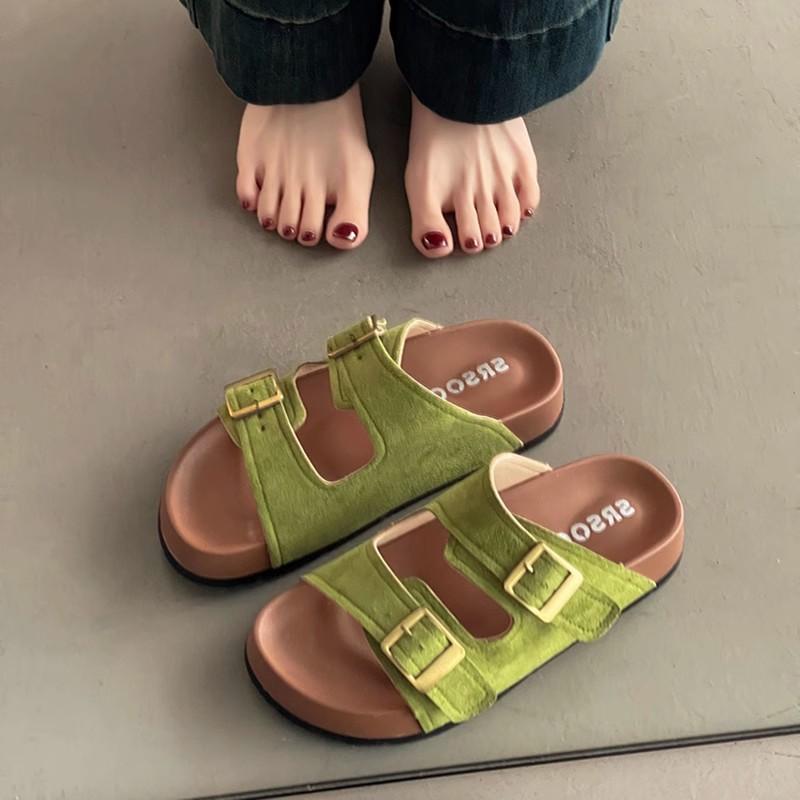 Casual fashion green slippers women's outer wear summer new thick-soled non-slip beach one-word sandals drag