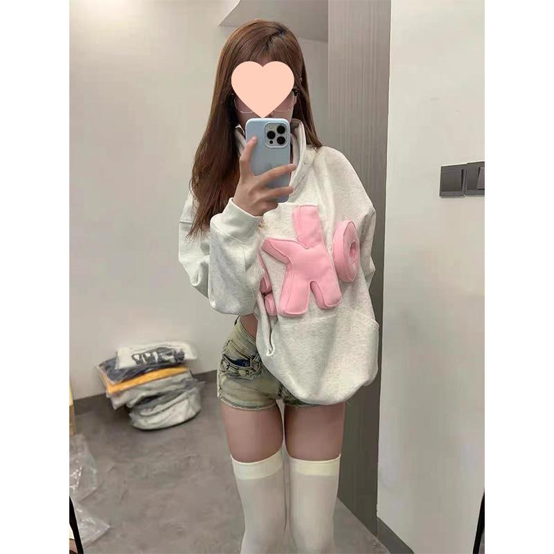 

Women s 3D Letter Hooded Sweatshirt: Fleece-Lined, Autumn/Winter, Casual Loose Fit, Trendy Unisex Jacket XL