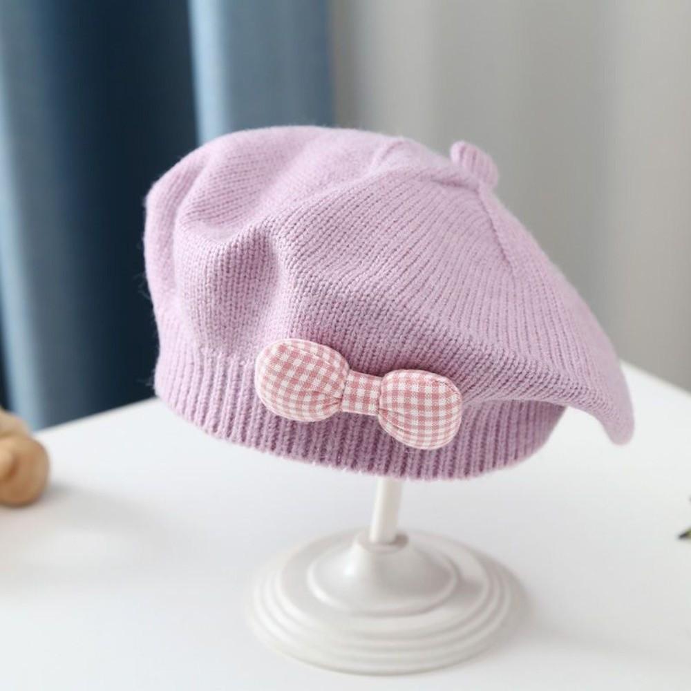 Teplé pletené čepice Roztomilý baret s mašlí Módní čepice Beanie Podzim Zima