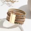 Womens Snake Skin PU Leather Braided Bracelet With Magnetic Clasp Beaded Adjustable Wristband Fashion Accessory