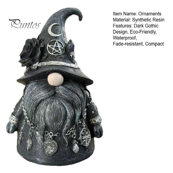 Crystal Stone Ornament Wizard Hat Faceless Gnome Figurine, Mystical Home Decor Statue with Crescent Pentagram Black Rose Witch-themed Display