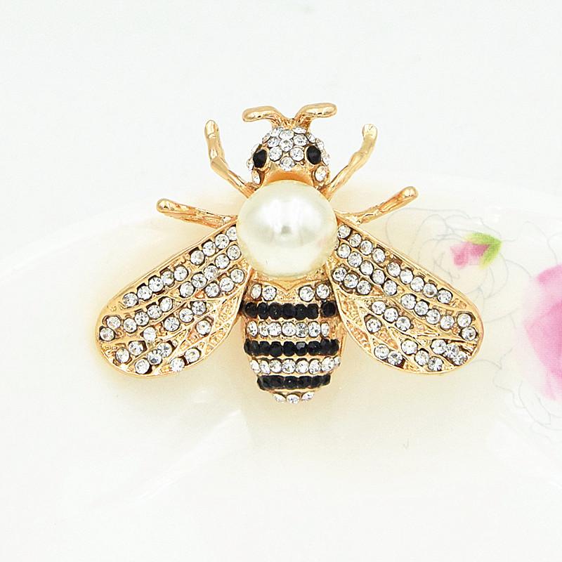 Pearl Crystal Diamond Cute Bee Brooch: Insect Lapel Pin Corsage