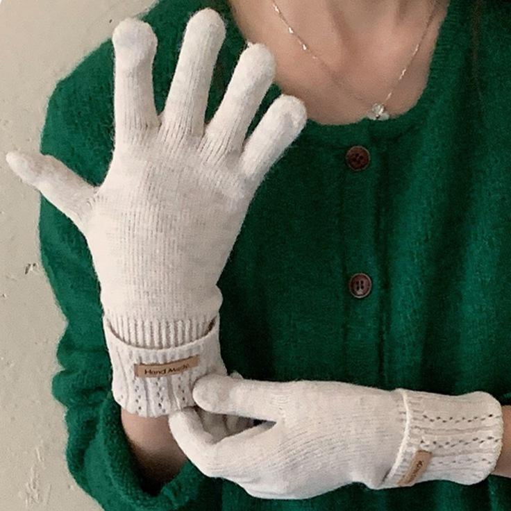 Korean Knitted Cashmere Gloves for Men and Women, Solid Color Labeling In Autumn and Winter, Warm and Cold Protection, Wrist Guard, Sub-finger Leakage