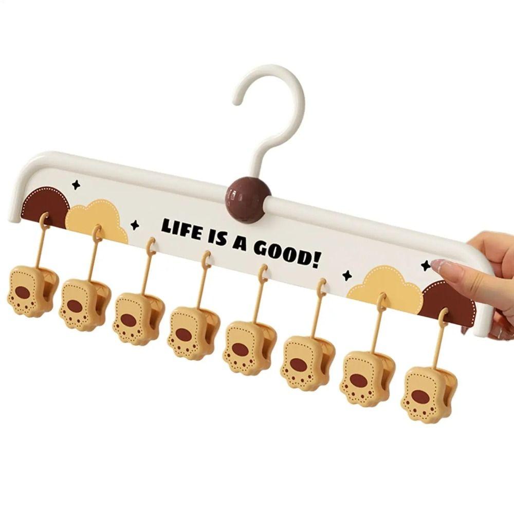 8 Clip Baby Clothes Hangers Portable Cartoon Paw Shape Hanging Sock Clips Rotatable Strong Grip Socks Organizer Holder Home