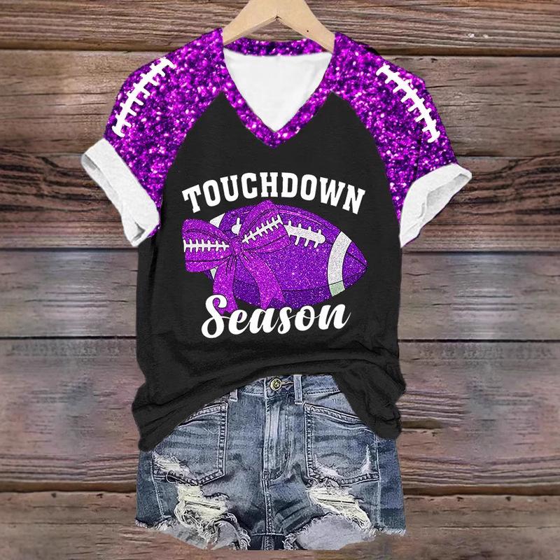 Women's Rugby Print 3D Digital Print Women's T-shirt Casual Trend V-neck Short Sleeved Shirt 3413 EMA