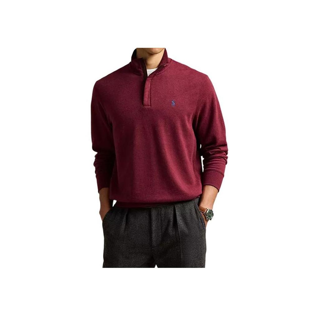 Polo Ralph Lauren Solid Color Half-Zip Logo Embroidered Long Sleeve Sweatshirt Men Sweatshirt Burgundy 710890534-024