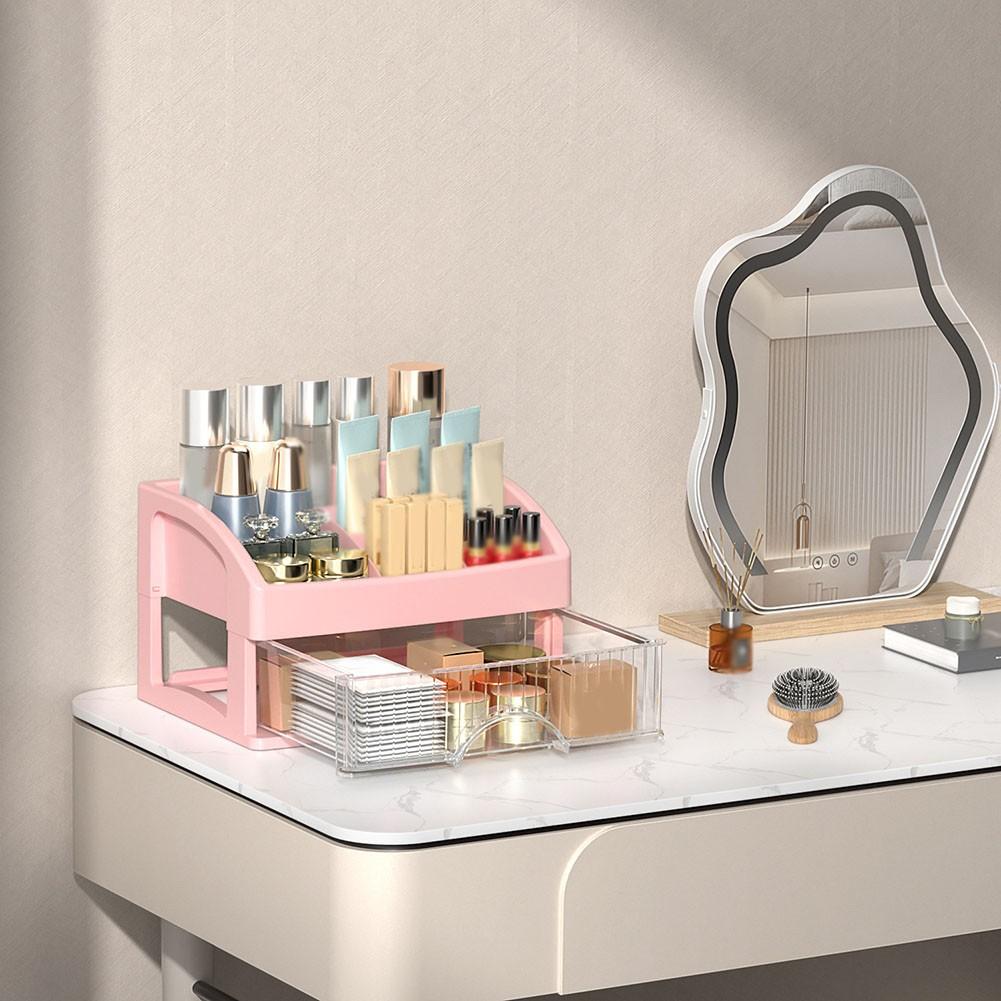

Adjustable Dividers Cosmetics Organizer Makeup Storage Box Easy Access Storage 2 layers 1 (pink)
