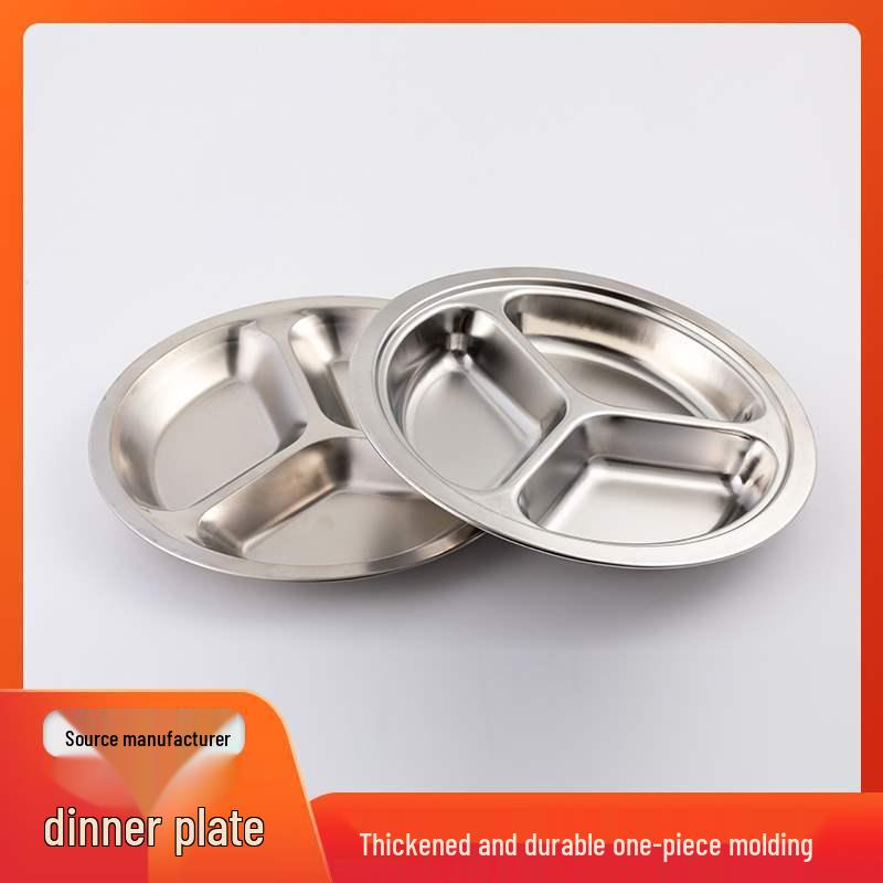 Stainless Steel Three-Compartment Meal Tray for Kids and Students 22# Small Round Three-Compartment