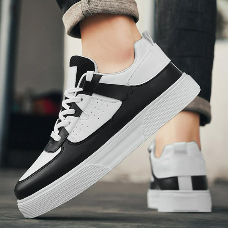 Men'S Sneakers Platform Casual Shoes Fashion Outdoor Breathable Flats Lightweight White Running Shoes Lace-Up Leather Men Shoes