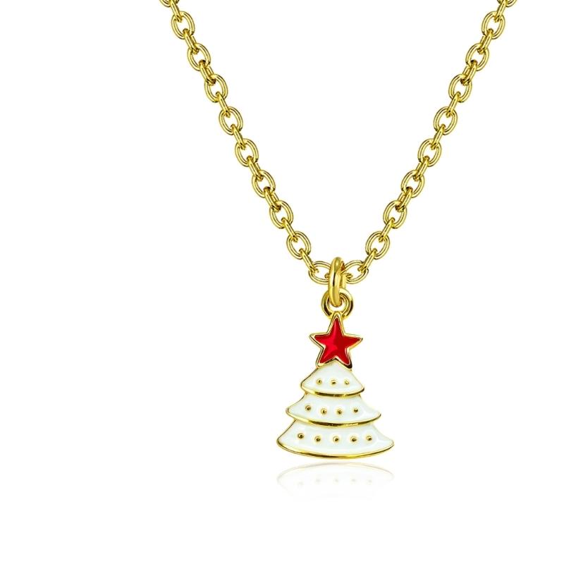 Colar Festivo de Cobre com Pedras Strass Sino de Veado Ornamento Pingente de Festa de Natal Corrente para Presentear