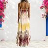 Women Plus Size Off Shoulder V Neck Strappy Sleeveless Printed A Line Maxi Dress