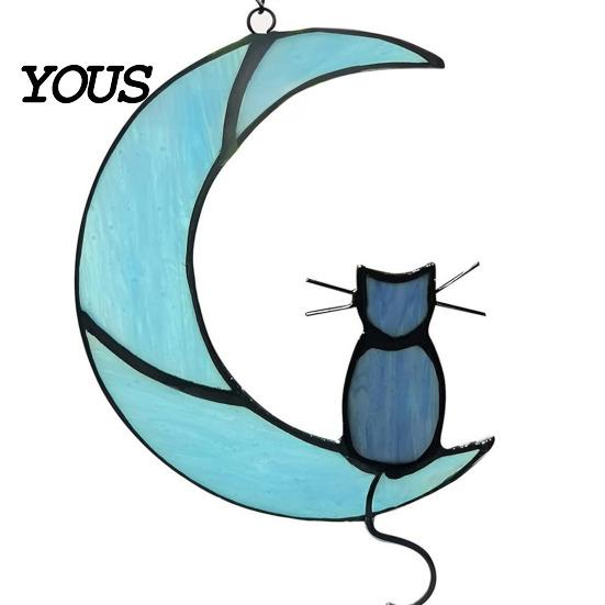 Decorative Hanging Ornament Acrylic Cat Pendant with Chain, Animal for Window Crescent Wall Decor, Cute Lover Gift Home Room Decoration Light