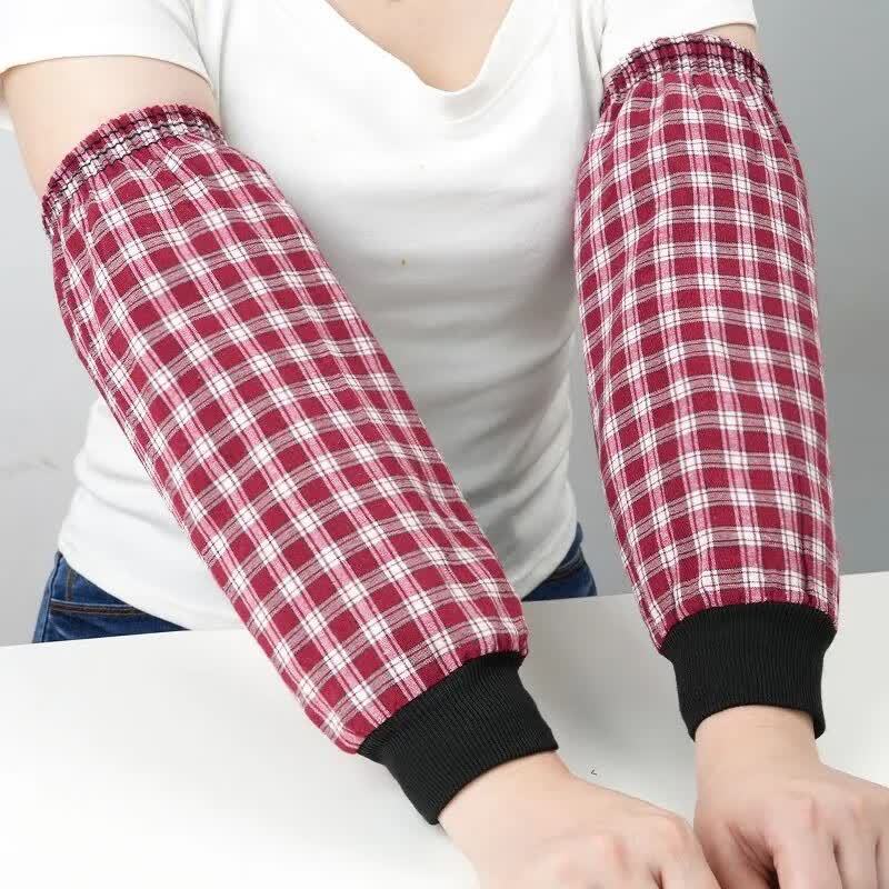 Funda de Manga a Cuadros de Algodón-Poliéster Extensa para Cocina para Prevenir Manchas de Aceite. Puños elásticos holgados para mangas adecuados para Otoño e Invierno.