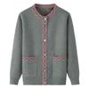 Women's Fleece-Lined Knitted Cardigan for Autumn/Winter - Ideal for Middle-Aged and Elderly.