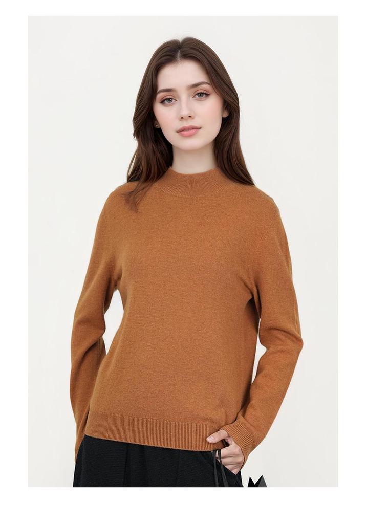 Women's Seamless Wool Half-High Neck Pullover - Slim-Fit Autumn/Winter Knit Sweater