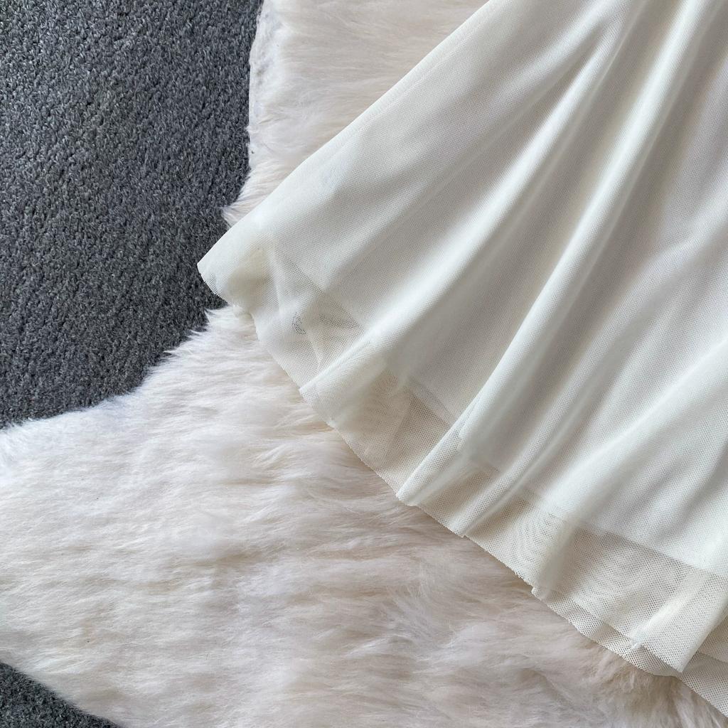 Vestido Mini Bustier Sexy de Malla sin Tirantes para Mujer, sin Mangas, con Pedrería, Espalda Descubierta, Estilizador, Cruzado, Corto