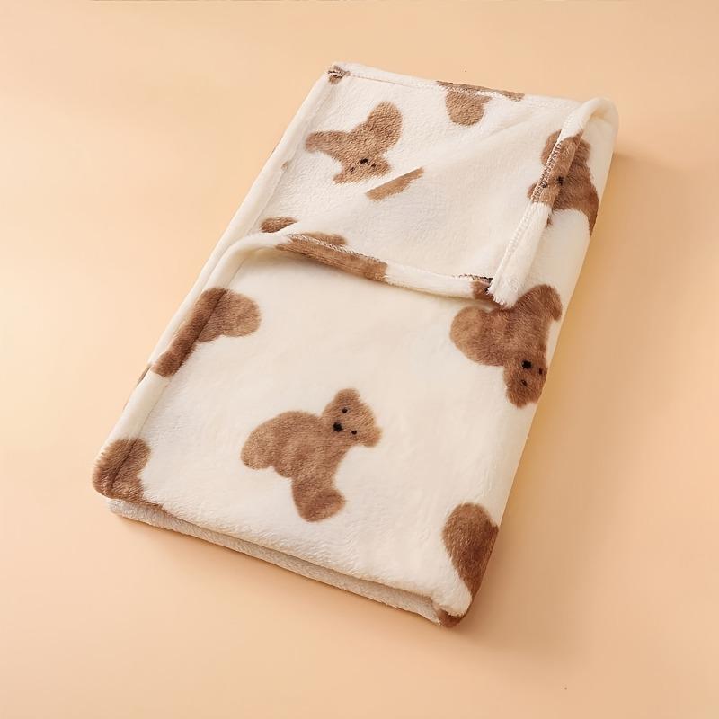 Soft Plush Teddy Bear Pattern Kids Blanket Cozy Brown Nursery Throw for Bed, Stroller Durable Polyester Infant Travel Home Use