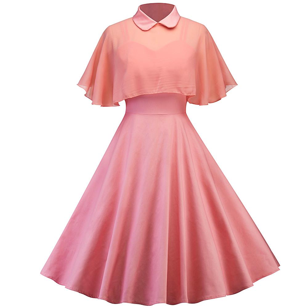 Women's Solid Color Lace Long Skirt Cloak Stand Collar Short Sleeve Dress