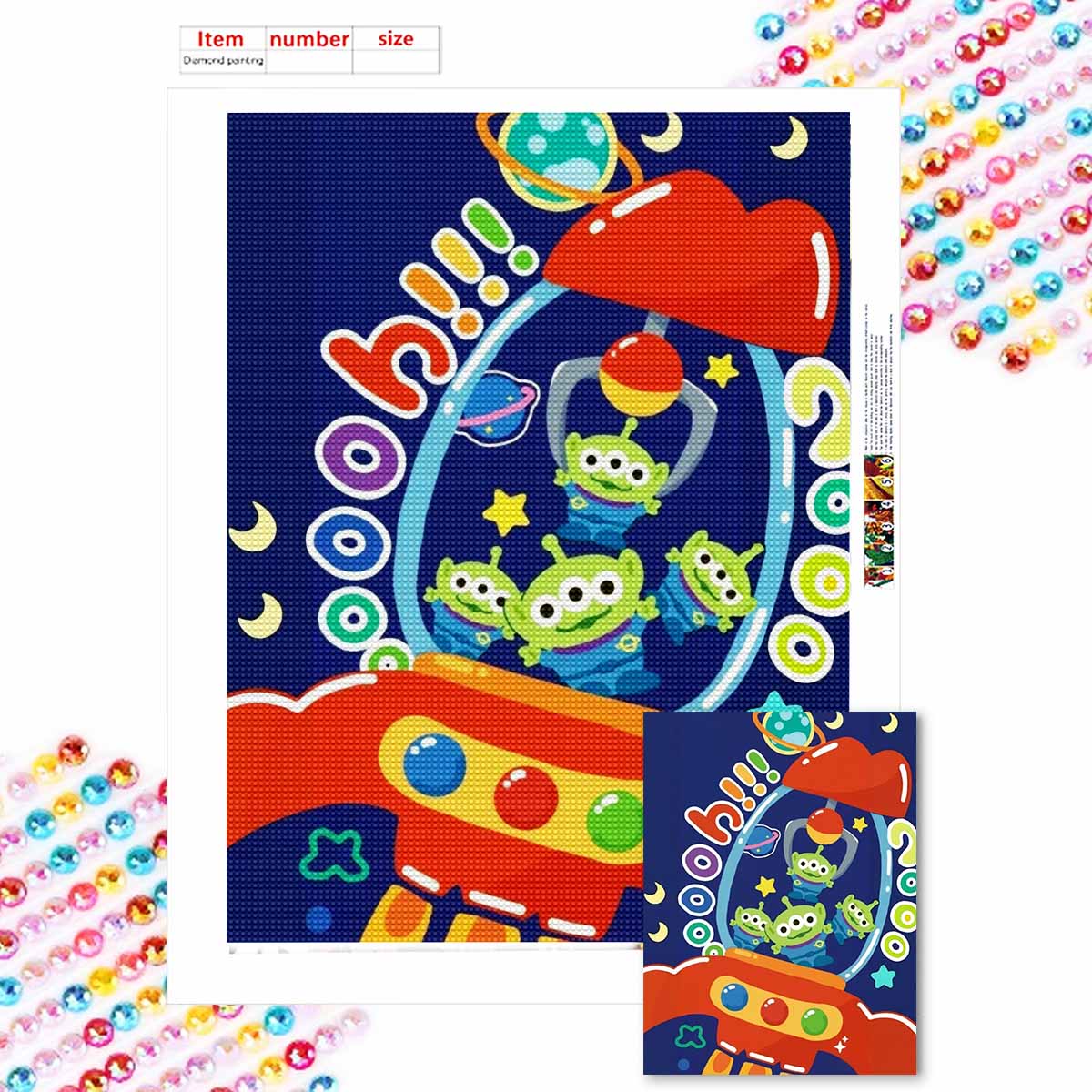 

5D Алмазная мозаика своими руками Три малыша в космическом корабле Полная выкладка Стразы Мозаичная вышивка Изделия ручной работы Домашний декор Подарок Round 20x30cm