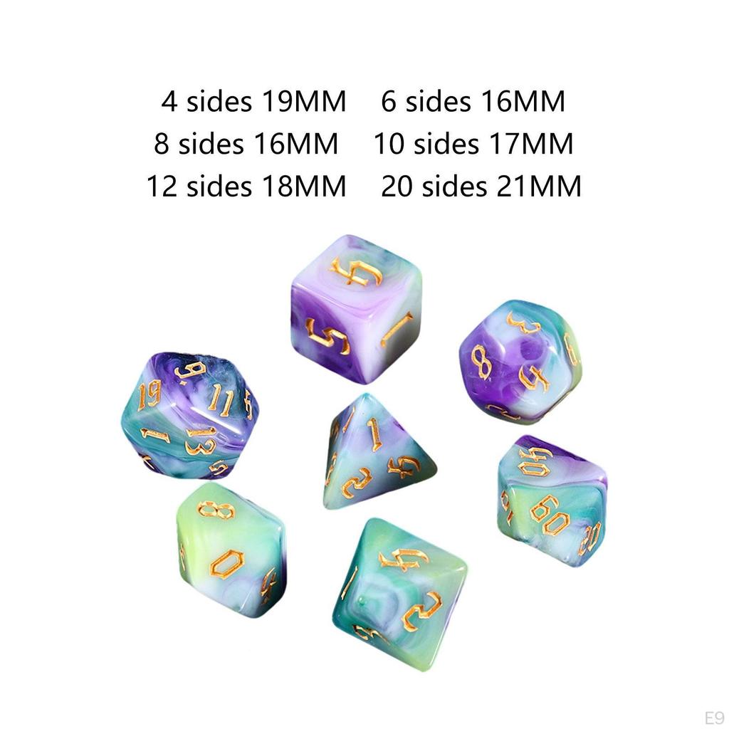 7 Acrylic Dice Set for Board Games, D4 D8 D10 D12 D20 Multi Sided RPG