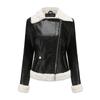 Womens Faux Leather Jacket With Fleece Lining Long Sleeve Turn-Down Collar Outerwear Winter Commute Casual