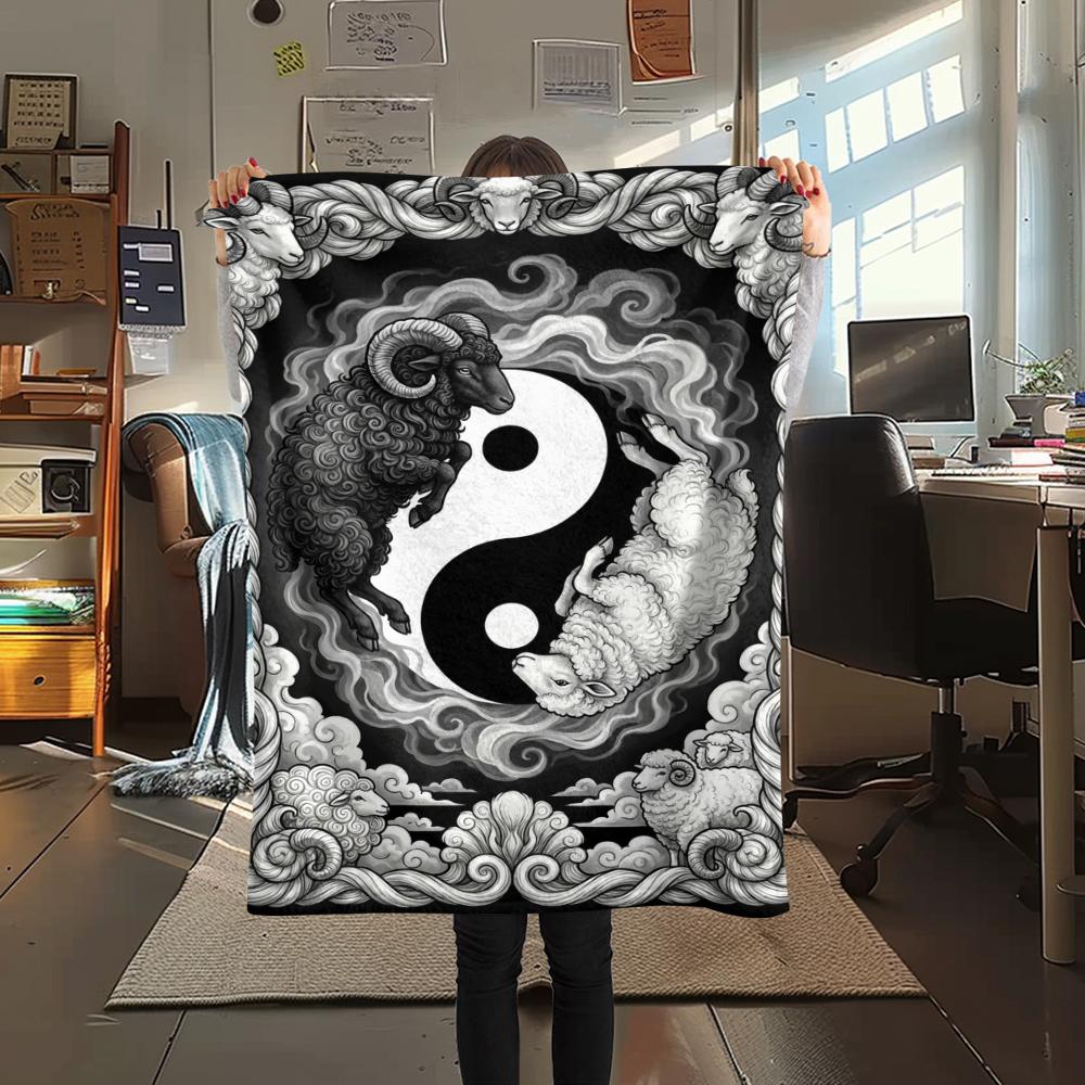 1Pc Goat Demon Print Flannel Blanket, High quality Comfortable for All Seasons, Home Decor, Warmth and Comfort, Perfect for Christmas Gifts W143