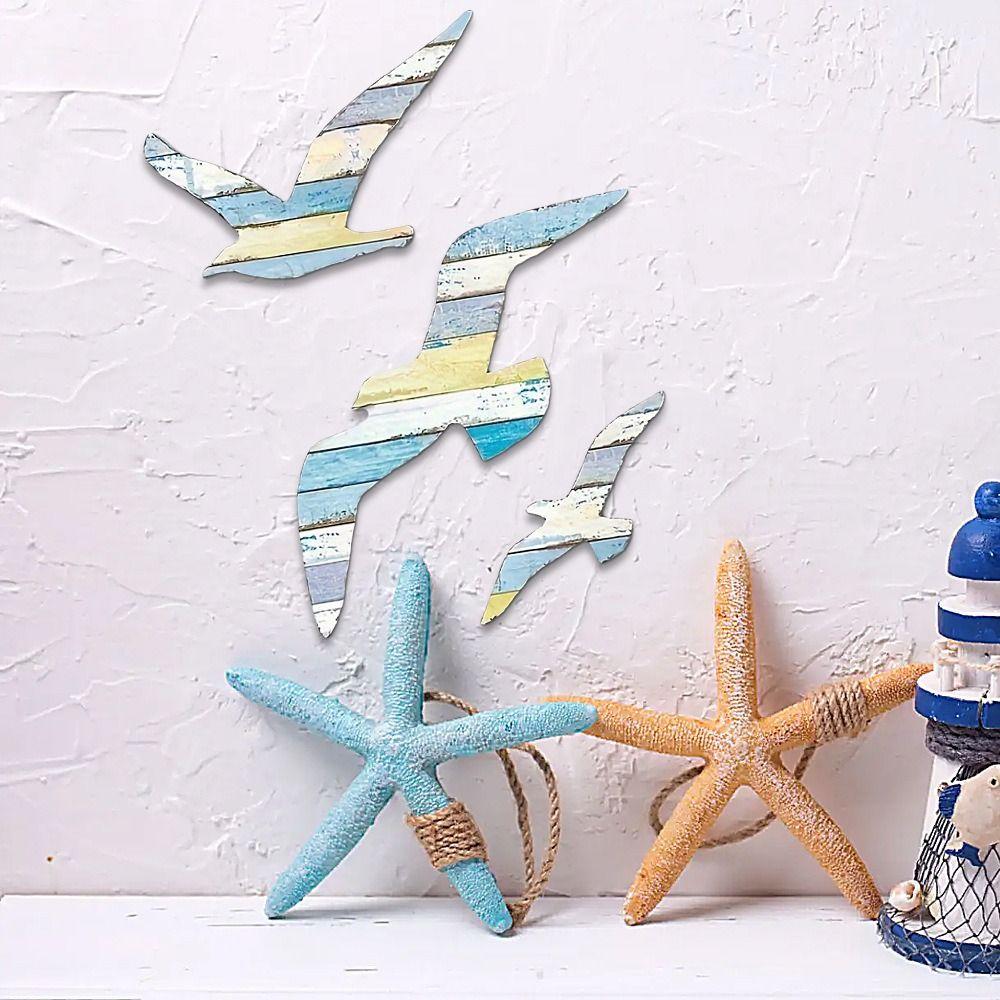 3Pcs Wooden Seagull Wall Sign Decoration Art Background Pendant Wall Hanging  Children's Room
