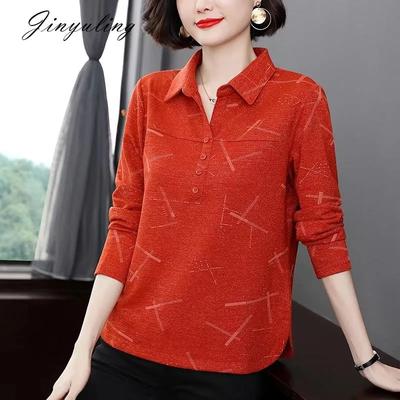 Damska Nowa Szyta Koszulka POLO na Guziki Modna Jednolity Kolor Wszechstronna Codzienna z Długim Rękawem