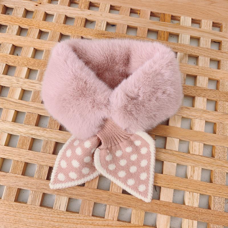Cute Winter Scarf For Children Faux Fur Plush Collar Dot Kids Girl Scarves Warm Thick Solid Color Snow Outdoor Neck Warmer