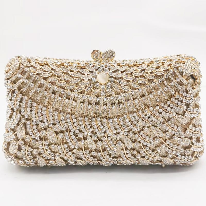 WHTUOHENG Bolso de Noche Plateado con Diamantes para Boda de Dama Carteras de Cristal para Dinero Bolsos de Cena Nupcial de Lujo para Mujer Carteras de Mano Formales