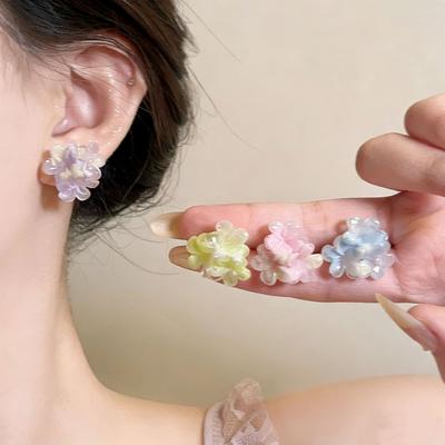 Nuevos Pendientes de Botón de Flor de Resina Romántica Coreana para Mujer Niña Encanto Estético Lindo Accesorios de Joyería de Moda Vintage Venta al por Mayor
