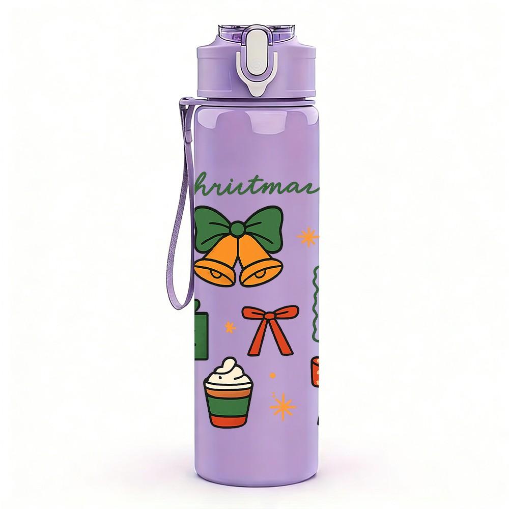 1PC Christmas Gift Box 750ml Color Plastic Sports Water Bottle Leakproof Flip Straw Lid Suitable for Sports Office Home Use
