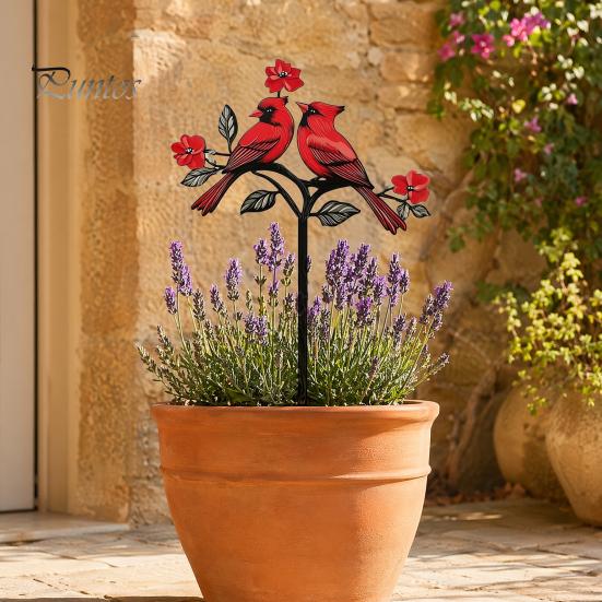 Elegant Yard Decoration Posts Metal Bird Garden Stake Decor, Weather Resistant Printed Flat Art Ornament, Rustproof Planter Non-fading Pot Insert for