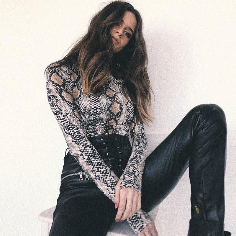 Body Streetwear con Stampa Serpente ad Alta Elasticità per la Moda Autunnale