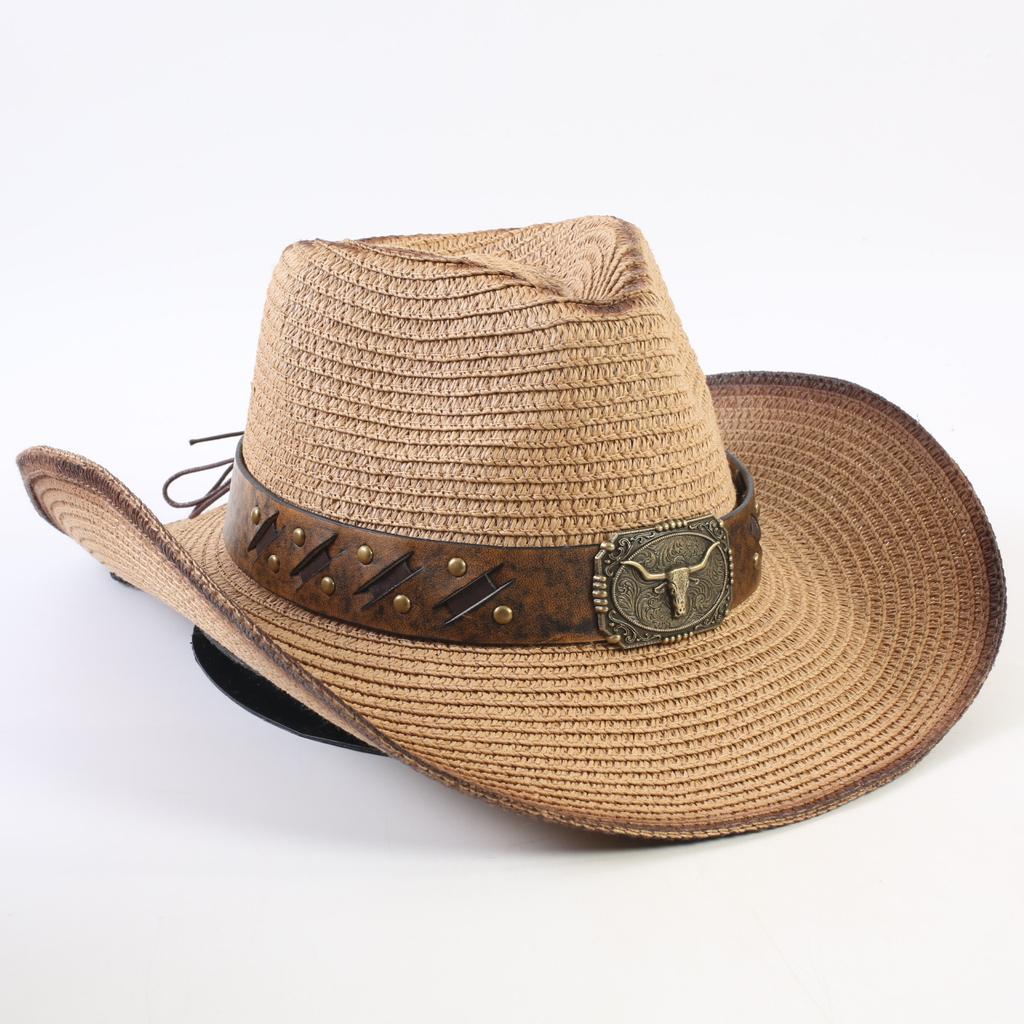 Beliebter Europäischer und Amerikanischer Western Cowboy Strohhut Damen- und Herrenmode Sonnenschutz Strohhut Outdoor Western Cowboyhut