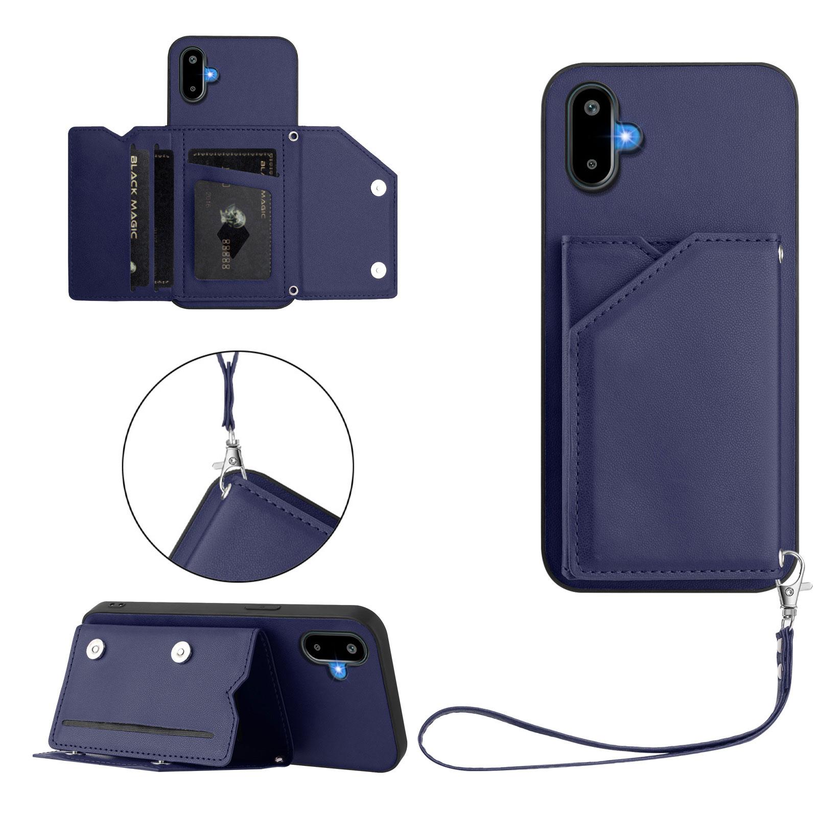 

For Samsung Galaxy M06 5G/Galaxy F06 5G Case Card Holder Kickstand Skin-Touch Phone Cover with Wrist Strap Blue