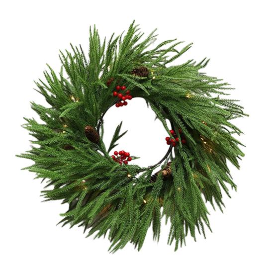 Yousheng Pre-lit Artificial Christmas Garland with LED Lights Real Touch Winter Greenery Pine Garland with Red Berries for Table Mantle Fireplace