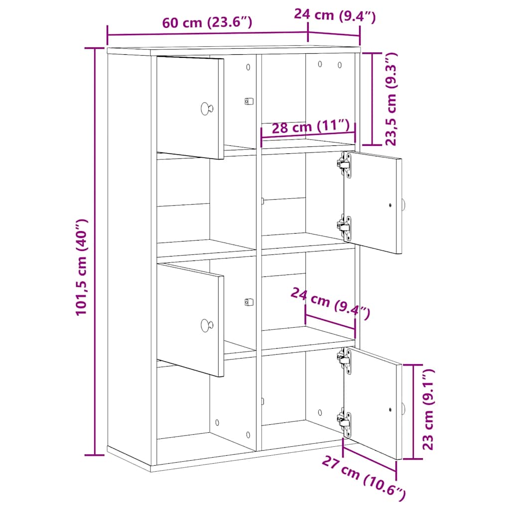 Bookshelf Sonoma Oak Finish 60 x 24 x 101.5 cm Engineered Wood