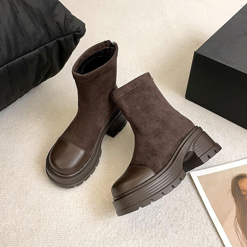 Women Suede Modern Ankle Boots Plush Mid Heels Shoes Winter  Trend Office Chunky Shoes Fashion Walking Non Slip Botas Mujer