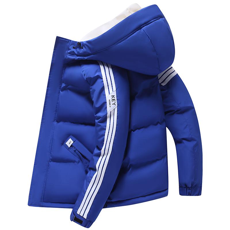 

Чоловіча осінньо-зимова бавовняна куртка з капюшоном, Бавовняна куртка для пари, Куртка-пуховик, Однотонна бавовняна куртка XXXL синій