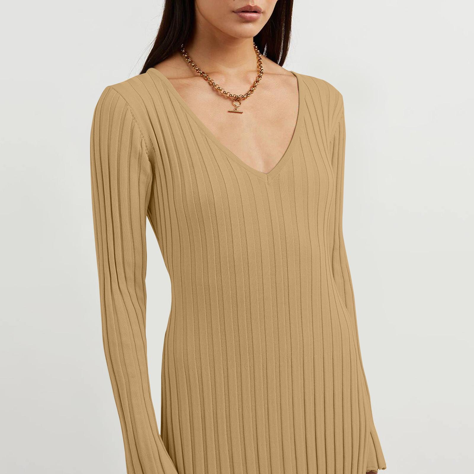 Женское модное повседневное утягивающее однотонное плиссированное платье с v-образным — фото 9