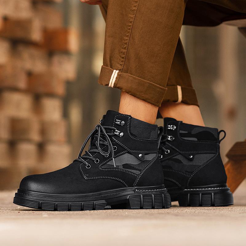 Herbst- und Winter Herrenschuhe Britische Martin Stiefel Herren Trendige High-Top Workwear Lederstiefel Dicksohlige Wasserdichte und Rutschfeste Herren Bergstiefel