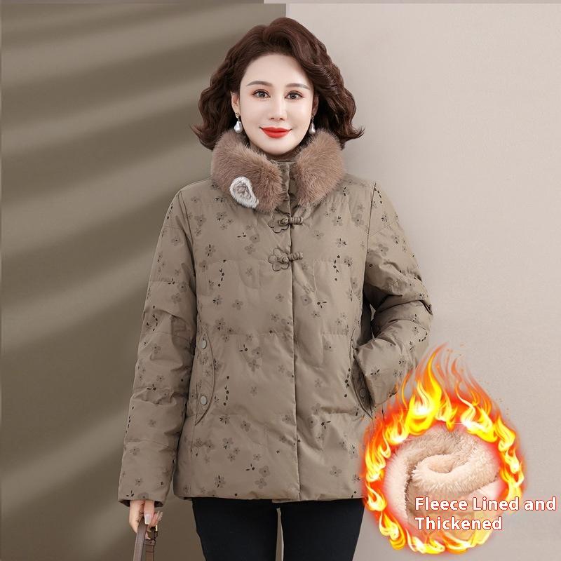 Middle-aged Winter Clothes Plus Fleece Coat Winter Cotton-padded Jacket Thickened Cotton-padded Jacket for Elderly Women