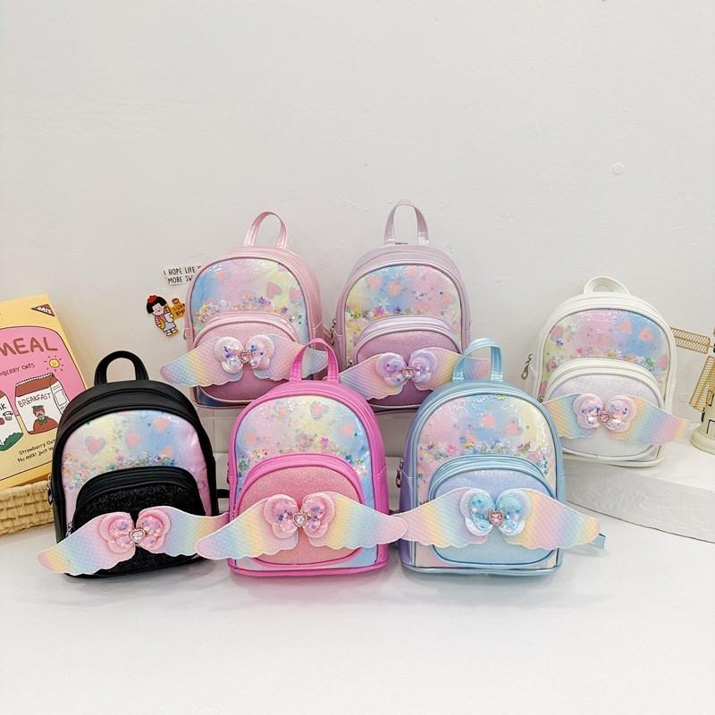 Childrens Cute Bowknot Wings Princess Backpack With Pu Material For Kindergarten Girls