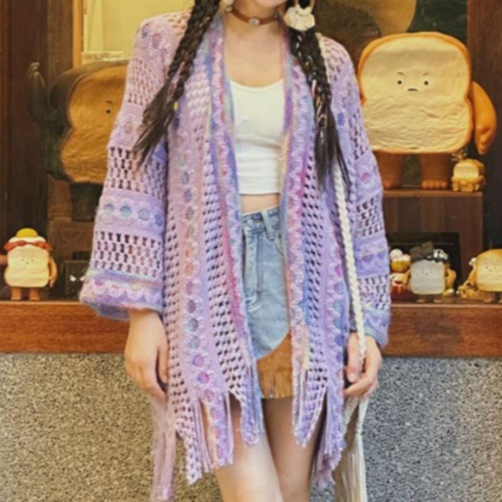 Tassel Ethnic Style Shawl Wave Stripe Sunscreen Scarves Knitted Shawl for Women  Ladies/Girls