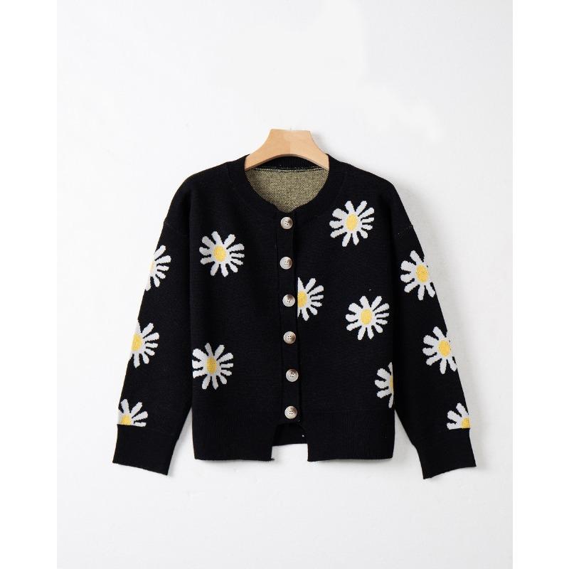 Women S Long Sleeve Knit Cardigan Floral Embroidered Loose Fit Daily Urban Wear