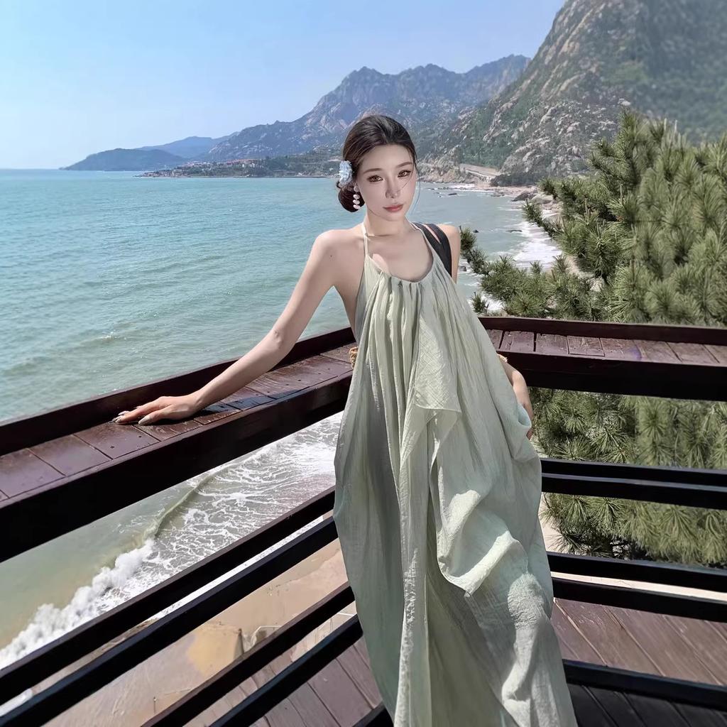 V-neck Halter Camisole Dress for Women, New Summer Long Dress, French Vacation Long Dress