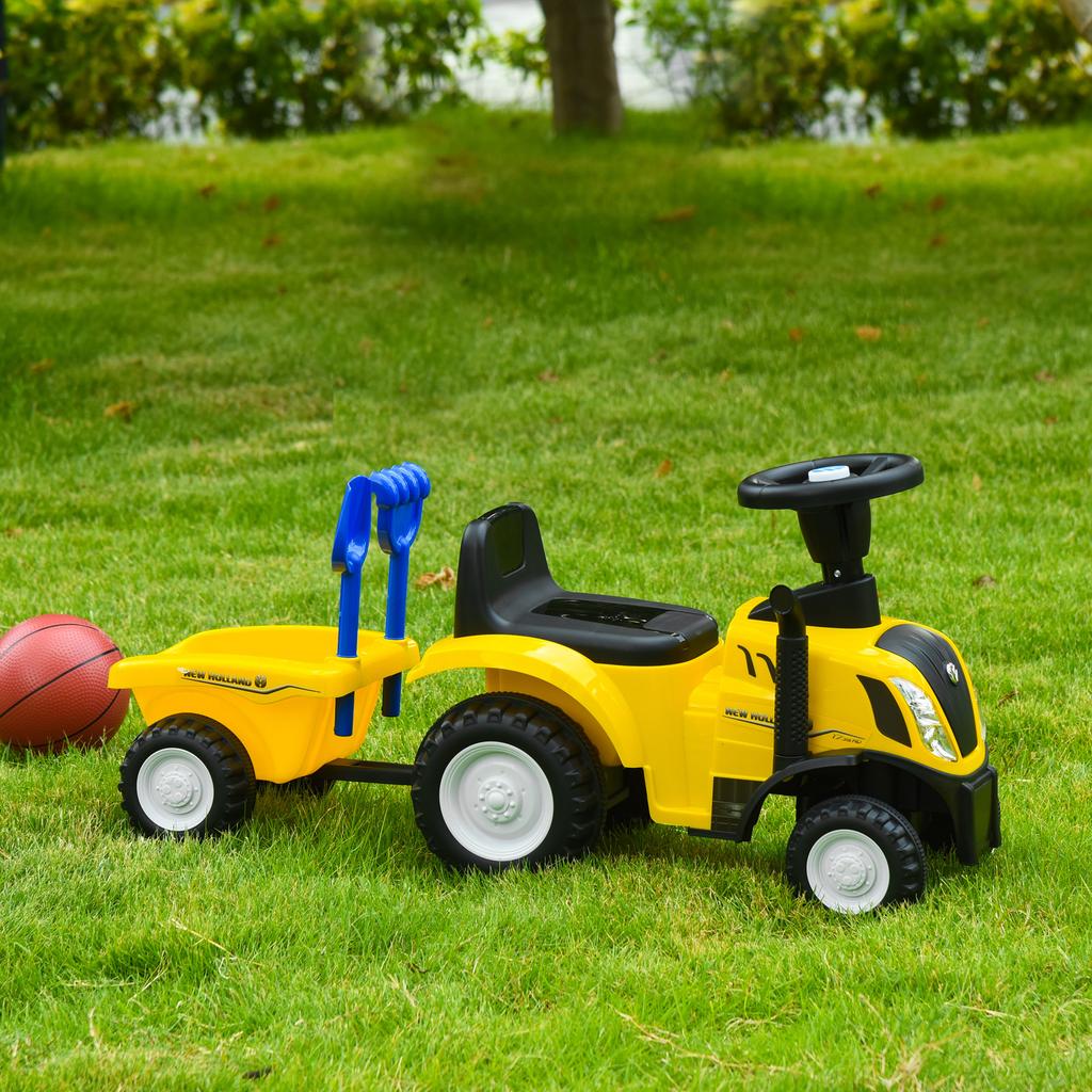 Ride-On Tractor with Trailer, Horn, Sand Toys, from 1 Year, Plastic+Metal, Yellow, 91 X 29 X 44cm