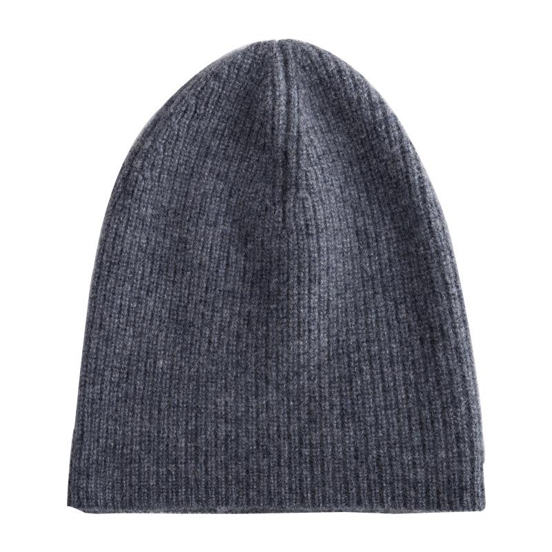 Women's 100% Pure Cashmere Korean Style Striped Hat - Hand-Knitted, Warm, Brimless Dome for Autumn & Winter