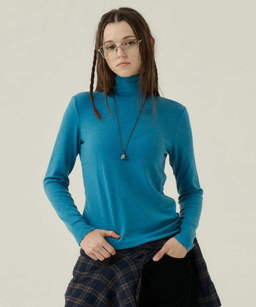 Boyeon Wool Tencel Turtleneck T-Shirt Blue 913-3